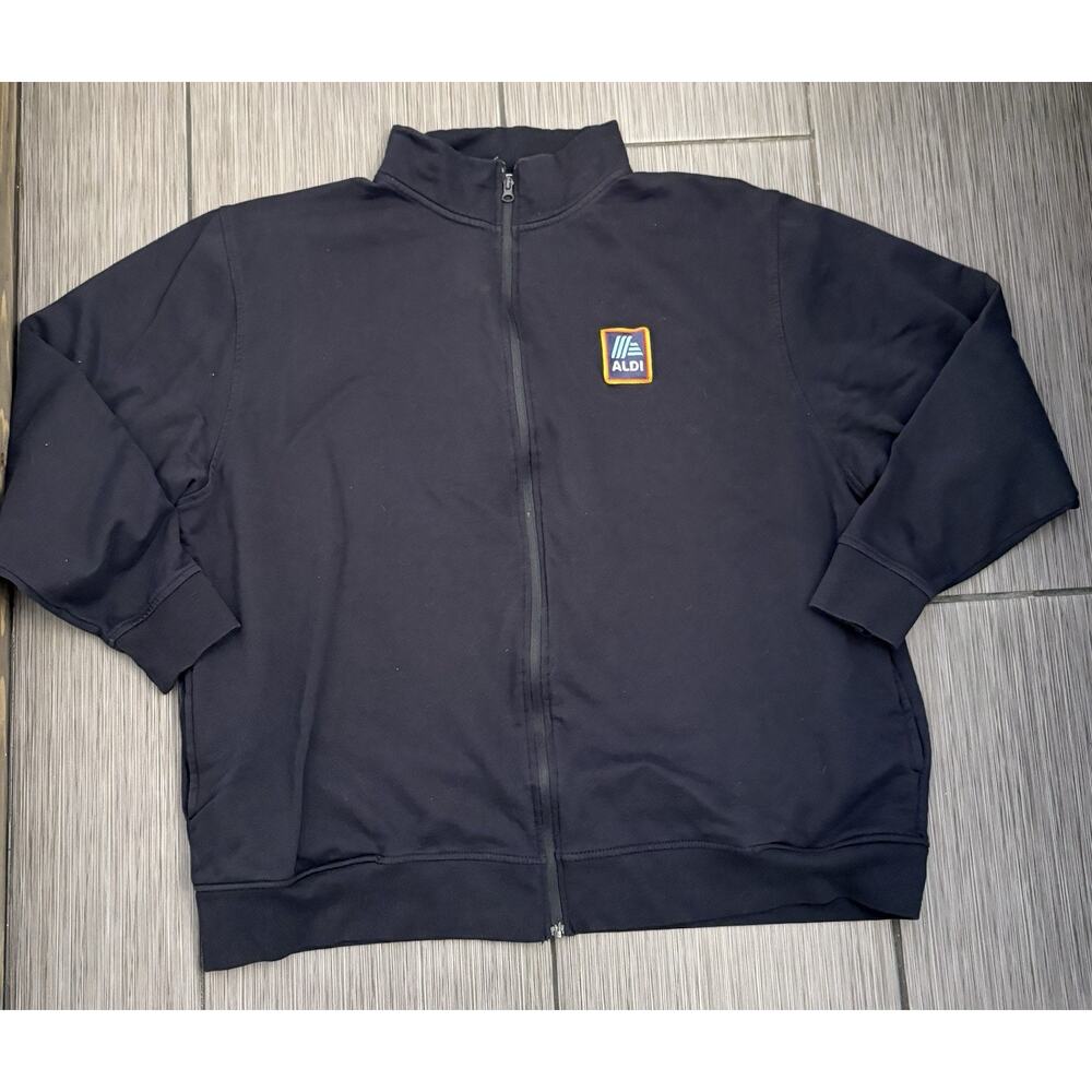 Aldi Mens Dark Navy Vantage Full Zip Mock Neck Sweatshirt Size 2X Cotton Blend